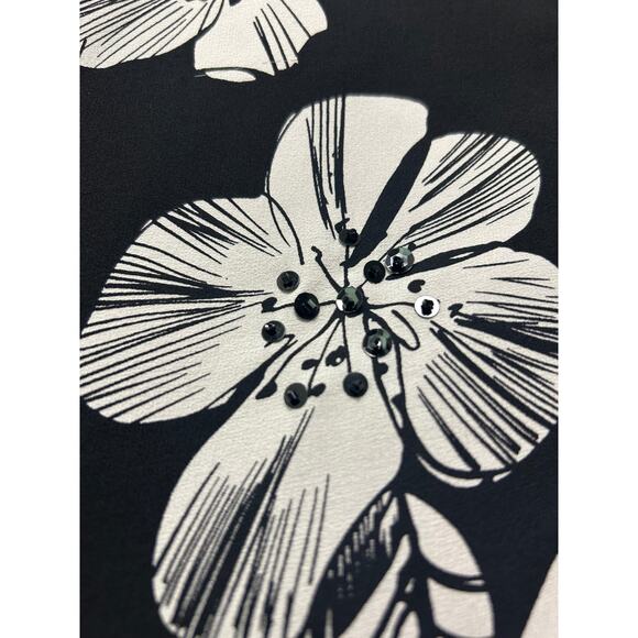 Vintage Kelly and Diane Silk Mini Dress Black White Beaded Floral Size 2 - Picture 7 of 7